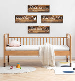4 Pieces Home Wall Signs, THIS IS US/TOGETHER/BLESS THIS HOME/FAMILY Wall Decor For Living Room Bedroom, 4.7 x 13.8 Inch(Brown)