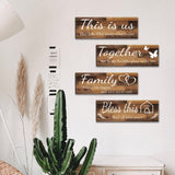 4 Pieces Home Wall Signs, THIS IS US/TOGETHER/BLESS THIS HOME/FAMILY Wall Decor For Living Room Bedroom, 4.7 x 13.8 Inch(Brown)