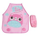 3pcs water child small bib smock kids apron toddler art smock 2 piece set apron Reverse dressing Cartoon gown pink apron for kids