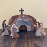 Easter Resurrection Scene Set,Wooden Empty Tomb Cross Figures Easter Tabletop Scene Decor,Jesus Resurrection Set for Easter