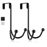 2PC Double Hanger Hooks, Metal Twin Hooks Organizer for Hanging Coats, Hats, Robes, Towels- Black