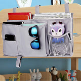Bedside Caddy, Hanging Storage Bag Holder Beside Organizer with Pockets for Bunk Dorm Rooms and Hospital Bed Rails, Grey