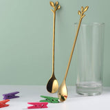 10pc Stainless Steel Gold Leaf Coffee Spoon-Creative Tableware Dessert Spoons, Stirring, Mixing, Sugar, Teaspoon Set