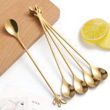 10pc Stainless Steel Gold Leaf Coffee Spoon-Creative Tableware Dessert Spoons, Stirring, Mixing, Sugar, Teaspoon Set