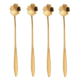 4 Pieces Flower Spoon Coffee Teaspoon 7 Inch Stainless Steel Long Handle Spoon Stir Bar Spoon Stirring Spoon