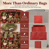 Christmas Gift Bags Zipper Design, Soft Cloth Pouch with Bottom Access and Festive Character Shape for Candy Fruit Small Gifts and Holiday Decor