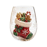 Christmas Stocking Embossed Glass Tumbler Festive Holiday Novelty Drinkware For Hot Cocoa Coffee Winter Beverages Home Table Decor And Seasonal Gift Giving
