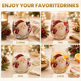 Christmas Stemless Wine Glasses, Dishwasher Safe Set Of Wine Glasses, Perfect for Cocktails, Water, and Outdoor Glassware,Decorative Christmas Tumblers for Family Dinners & Home Kitchen Decor,C
