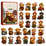 2026 Farm Highland Cow Advent Calendar, 24‑Day Christmas Countdown Blind Box, Collectible Mini Farm Calf Figures, Holiday Advent Gift for Kids Farm Theme Home Decor