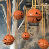 5Pcs Halloween Pumpkin Jingle Bells, 40mm Orange Jack-O-Lantern Metal Bells with Hanging Ring, Painted Iron Craft Bells for Pet Collar DIY Halloween Decor Party Favors