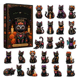 Black Cats 24‑Day Advent Calendar 2026, 24Pcs 2D Acrylic Cat Figurines with Numbered Display Base, Day of the Dead Halloween Countdown Desktop Decor