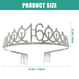 Silver 16th Birthday Crown Rhinestone Crystal Elegant Decorative Accessory