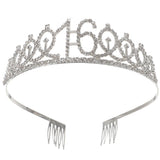 Silver 16th Birthday Crown Rhinestone Crystal Elegant Decorative Accessory