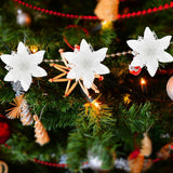 Set of 12 White Artificial Poinsettia Flowers with Glitter Powder, Christmas Holiday Decor, Faux Floral Arrangement