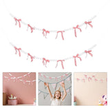 2Pcs Pink Bow Gar Banner with Bowknot and Pompoms for Birthday Wedding Valentines Day Party Decoration