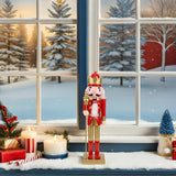 Christmas Soldier Decor: 38cm Tall Wooden Nutcracker Puppet Figure - Classic Red New Year Figurine for Windowsill Festive Table Centerpieces