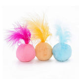 Furry Rattle Ball Cat Toy with Feather and Catnip - Interactive Pom Pom Balls for Cats, Soft and Lightweight, 2 Inch, 3 Pack.