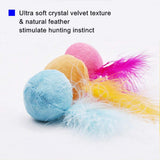 Furry Rattle Ball Cat Toy with Feather and Catnip - Interactive Pom Pom Balls for Cats, Soft and Lightweight, 2 Inch, 3 Pack.