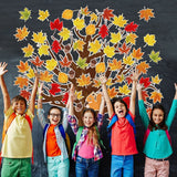101 Pcs Fall Tree Cutouts Maple Leaves Tree Bulletin Board Decoration with Autumn Pumpkin Squirrel Cutouts Fall Seasonal Tree with 120 Pcs Glue Points for School Home Chalkboard Wall Decor