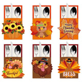 18 Pieces Thanksgiving Cutlery Holders Silverware Paper Pocket Pouch Turkey Tableware for Thanksgiving Turkey Party Autumn Fall Harvest Table Decorations 6 designs