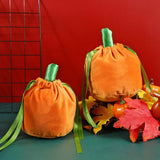 2 Pcs Velvet Halloween Pumpkin Candy Gift Bag Plush Trick or Treat Bag Small Drawstring Goodie Bag Halloween Party Favors Supplies