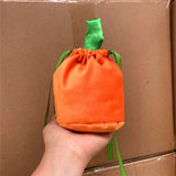 2 Pcs Velvet Halloween Pumpkin Candy Gift Bag Plush Trick or Treat Bag Small Drawstring Goodie Bag Halloween Party Favors Supplies