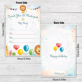 24 Pcs Theme Party Happy Birthday Invitation Card Handwritten Blessing Invitation Card Cartoon Animal Theme Invitation Card