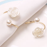12Pcs Napkin Rings Pearl Napkin Holder Rose Napkin Buckles for Wedding Banquet Home Party Kitchen Decor Festival Dinning Table