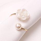 12Pcs Napkin Rings Pearl Napkin Holder Rose Napkin Buckles for Wedding Banquet Home Party Kitchen Decor Festival Dinning Table