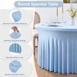 2 Pack Baby Blue Spandex Round Table Cloth for 72 in Tables, Stretchy Fitted 6FT Tablecloths for Wedding Party