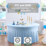 2 Pack Baby Blue Spandex Round Table Cloth for 72 in Tables, Stretchy Fitted 6FT Tablecloths for Wedding Party