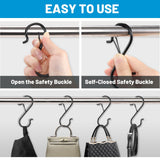 17 Pcs S Hooks for Hanging Safety Buckle, 3.5 Inch Stainless Steel S Shaped Locking Hooks for Colleague Dorm, Towels Bags, Black