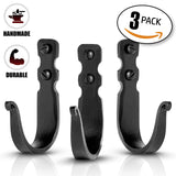 Decorative Hooks for Wall-Wall Hooks for Hanging Coats, Hats & Bags, Rustic Towel Hooks for Bathrooms or Kitchen- Pack of 3, Black