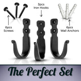 Decorative Hooks for Wall-Wall Hooks for Hanging Coats, Hats & Bags, Rustic Towel Hooks for Bathrooms or Kitchen- Pack of 3, Black