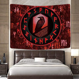 Psychedelic Norse Viking Tapestry Red Wall Hanging Raven Meditation Runes Wall Ancient Art for Bedroom Aesthetic Gothic