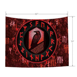 Psychedelic Norse Viking Tapestry Red Wall Hanging Raven Meditation Runes Wall Ancient Art for Bedroom Aesthetic Gothic