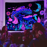 Blacklight Mushroom Tapestry UV Moon and Stars Tapestries Glow in the Dark Plants Tapestry Night Sky Aesthetic Tapestry Wall