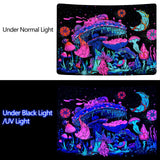 Blacklight Mushroom Tapestry UV Moon and Stars Tapestries Glow in the Dark Plants Tapestry Night Sky Aesthetic Tapestry Wall