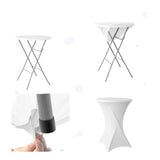 Cocktail Table Cover Spandex Stretch Square Corners Tablecloth, White Cocktail Round Table Cloth, Fitted High Top Table for Bar