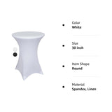 Cocktail Table Cover Spandex Stretch Square Corners Tablecloth, White Cocktail Round Table Cloth, Fitted High Top Table for Bar
