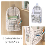 Wall Hanging Storage Bag, Black and White Checkered Linen Organizer Wall Mounted Punch-Free Over The Door Storage Pouch  (White)
