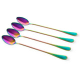 Long-Handled ice Tea Spoon, Cocktail stir Spoons, Stainless Steel Coffee Spoons, Colored ice Cream Scoop Set of 4