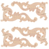 4pcs Furniture Decals Retro Decor Wood Applique Dresser Decor Unpainted Carved Unpainted Wooden Furniture Wood Carved （16*8*0.8cm）