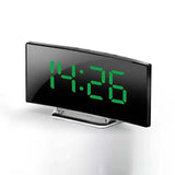 Digital Table, Electronic Number Desktop Alarm, LED Screen Curved Dimmable Mirror for Kids Bedroom (Color : Green)