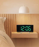 Digital Table, Electronic Number Desktop Alarm, LED Screen Curved Dimmable Mirror for Kids Bedroom (Color : Green)