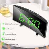 Digital Table, Electronic Number Desktop Alarm, LED Screen Curved Dimmable Mirror for Kids Bedroom (Color : Green)