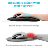 Mouse Pad Wrist Support, Ergonomic Mouse Pad with Wrist Rest, Pain Relief Mousepad with Non-Slip Rubber Base, Comfortable  (Black)
