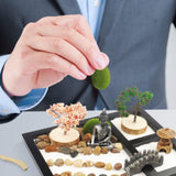 Desktop mini garden with white sand artificial bonsai, tree stones, rake and accessories - Office decoration sand garden kit