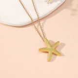 Gold Starfish and Pink fish Pendant Necklace Yellow Gold Fine Jewelry Birthday Gifts for Women Teen Girls （2pcs）