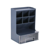 Desktop Pen and Marker Organizer, 6-Compartment Blue Pen Holder for Desk with Stationery Drawer,Makeup Organizer